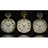 An Edwardian silver open face pocket watch, white dial, Roman numerals, minute track,
