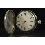 A Victorian silver full hunter pocket watch, white dial, Roman numerals, minute track,