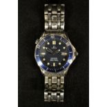 Omega - a Seamaster Professional Chronometer 300m/1000ft wrist watch, wave pattern matt blue dial,