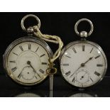 A Victorian Waltham silver open face pocket watch, white dial, Roman numerals, minute track,