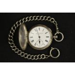 A Tavannes Watch Co continental silver and Niello full hunter pocket watch and conforming chain,