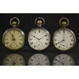 A George V silver open face pocket watch, white dial, Roman numerals, minute track,