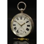 An Edwardian silver cased open face pocket watch, A Yewdall, Leeds, white enamel dial,