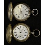 A Victorian silver hunter case pocket watch, white dial, Roman numerals, minute track,