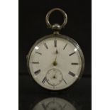 A Victorian silver open face pocket watch, retailed J T Barry, Cardiff, white dial, Roman numerals,