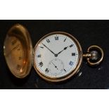 A George V 9ct gold hunter pocket watch, white dial, Roman numerals, minute track,
