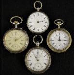 A continental silver J N Master Ltd six prize medal open face pocket watch, white dial,