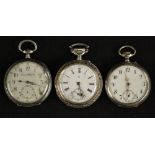 A Tavannes continental silver & niello open face pocket watch, cream dial, 24 hour Arabic numerals,