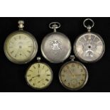 A Victorian silver open face pocket watch, silver dial, gold Roman numerals, minute track,