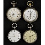 A Victorian open face pocket watch, white dial, Roman numerals, minute track, blued hands,