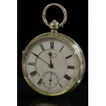A Victorian silver English Lever open face pocket watch, W Richman, Leeds, white dial,