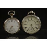 A Victorian silver open face pocket watch, cream dial, bold Roman numerals, minute track,