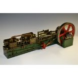 A scratch built stationary compound horizontal mill steam engine, red painted fly wheel,