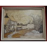 E Pratt Farmhouse and Buildings signed, dated 1968, bark picture, 37cm x 49.