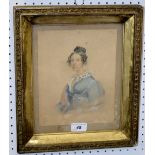 English School (19th century) Portrait of a Young Lady watercolour,