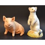 An Aynsley porcelain model, of a pig, printed marks; another, of a winter stoat,