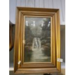 gilt framed oil painting of a waterfall