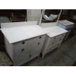 painted mirror back dressing chest and matching cabinet