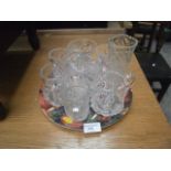 tray of small cut glass vases and jugs