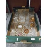 box of glassware inc paperweights and vases etc