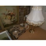 brass table lamp, onyx lamp and fire screen etc