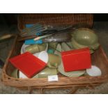 wicker picnic basket and contents