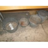 3 galvanised buckets and a lidded bucket