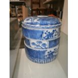 oriental blue and white 3 tiered pot