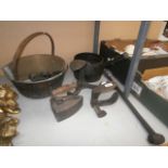 cast iron pan and brass jam pan etc