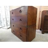 Small Teak Naval Campaign Chest in Two Parts (Fixed with Screws) inset flush Roundel Handles. 99cm