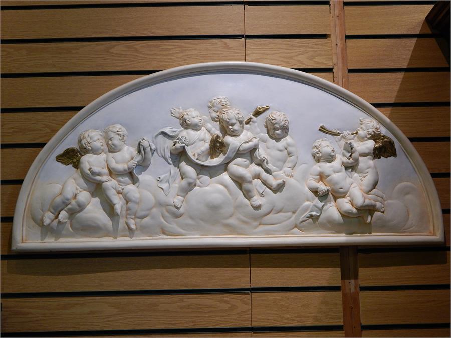 Italian Plaster wall Hanging Half Moon cherub putti scene ♢ ~