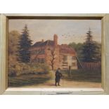 Oil on Canvas - Continental Landscape Windmill Scene in giltwood frame. Frame - 51cm wide, 44cm