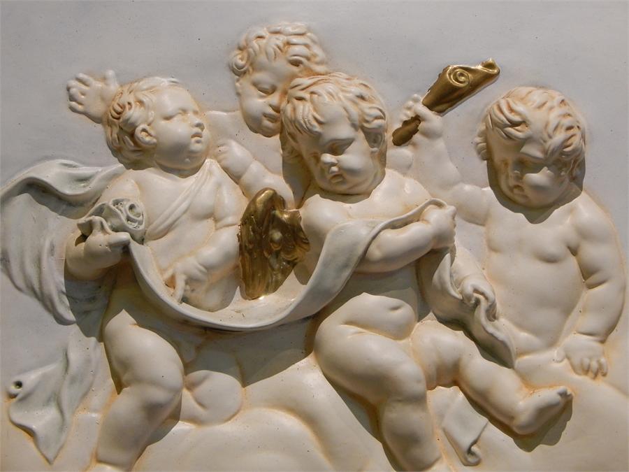 Italian Plaster wall Hanging Half Moon cherub putti scene ♢ ~ - Image 2 of 3