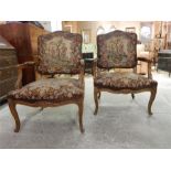 Pair French Walnut Armchairs - Late 19th / Early 20th Century - some joints loose