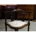 Edwardian Inlaid Corner Chair, recently restored and upholstered in silk fabric