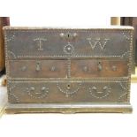 Painted Pine "Marriage" Chest. The metalwork appears to be all original with no losses, including
