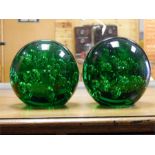2 stone effect lamps and 2 large green paperweights - Lamps Shade supports damaged and sold for