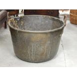 Large Brass and steel vessel Log Bin - 29 inches diameter 19 inches high ~