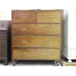 Teak and Camphorwood Campaign Chest in two parts - inset Flush Brass handles. 104cm wide, 54.5cm