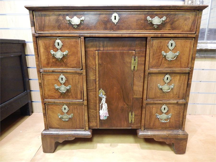 18th Century Walnut Kneehole Desk With Sliding Cupboard. Re-veneered 18th century carcase with - Image 3 of 6