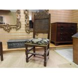 Oak and Upholstered Side Chair. 17th / 18th century elements