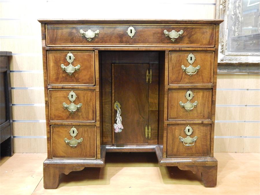 18th Century Walnut Kneehole Desk With Sliding Cupboard. Re-veneered 18th century carcase with - Image 6 of 6