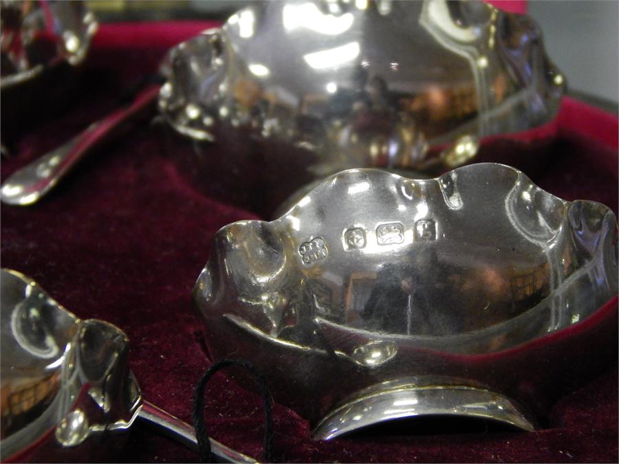 Silver Salt Set - six dishes and spoons - Birmingham - Maker - JT & JMM ~ - Image 2 of 4