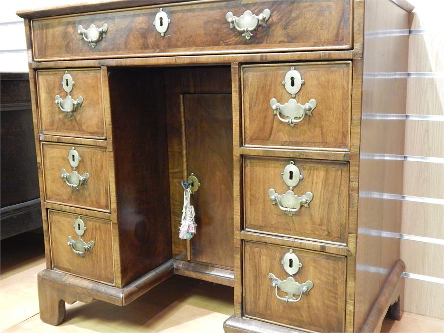 18th Century Walnut Kneehole Desk With Sliding Cupboard. Re-veneered 18th century carcase with