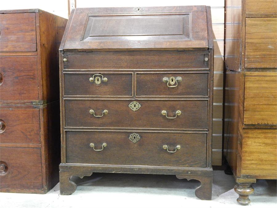 Small Early 18th Century Oak Bureau Fielded Panel front. ~