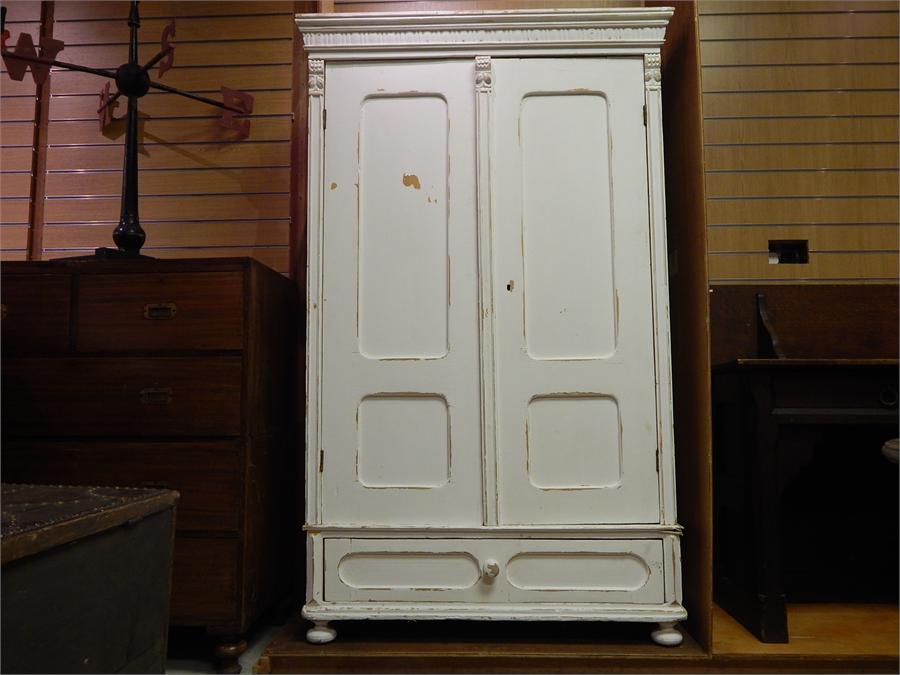 Painted Pine wardrobe - cut badly at rear for moving ~