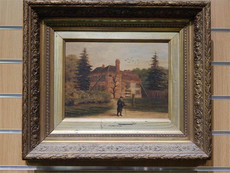 Oil on Canvas - Continental Landscape Windmill Scene in giltwood frame. Frame - 51cm wide, 44cm - Image 2 of 2