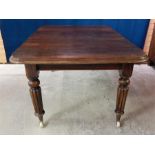 Victorian Mahogany Fluted leg wind out dining table on castors plus 1 leaf. 106cm square, additional