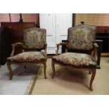 Pair French Walnut Armchairs - Late 19th / Early 20th Century - some joints loose