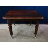 Victorian Mahogany Fluted leg wind out dining table on castors plus 1 leaf. 106cm square, additional